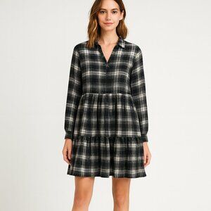 Beachlunchloungecollection size extra small black and white plaid babydoll dress